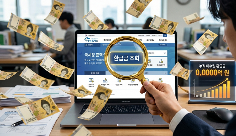국세청 홈택스에서 환급급 조회하는 모습