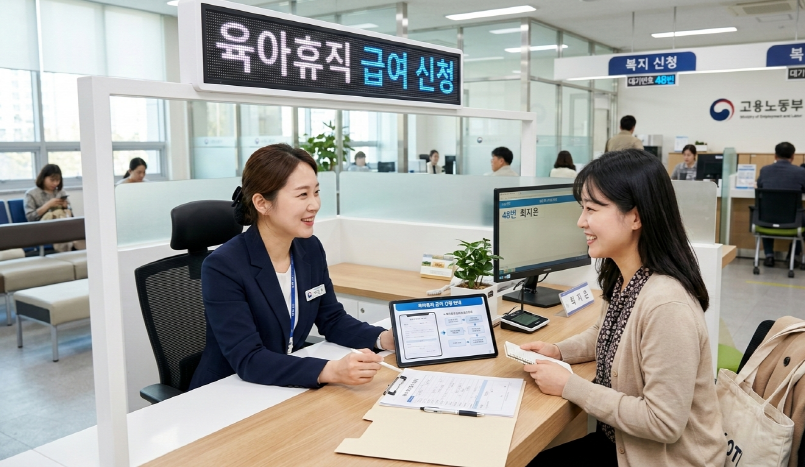 육아휴직 급여 신청하는 아내