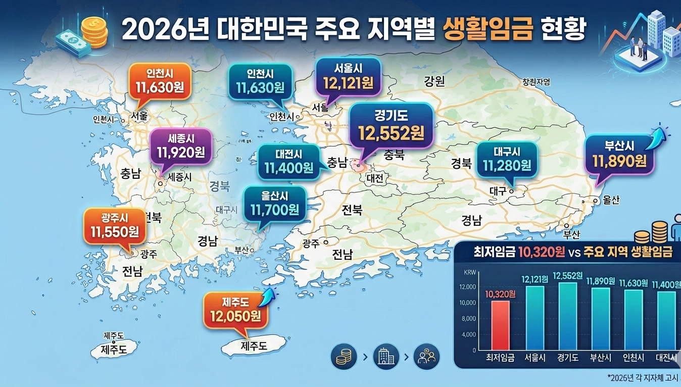 전국의 생활임금액 수치