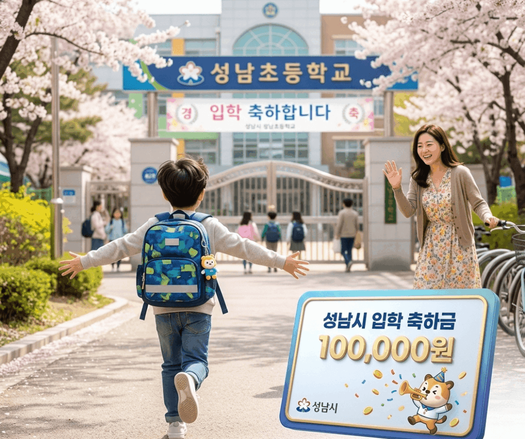 2026년 성남시 초등 입학준비금 신청 가이드 대상 및 축하 이미지