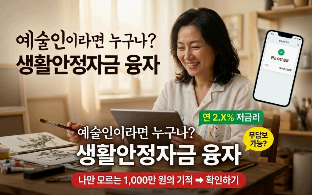 예술인생활안정자금 신청 후 기뻐하는 예술인의 모습