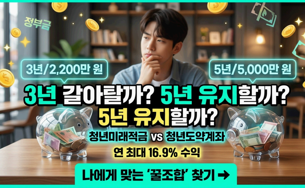 청년미래적금과 청년도약계좌를 비교하는 청년의 모습