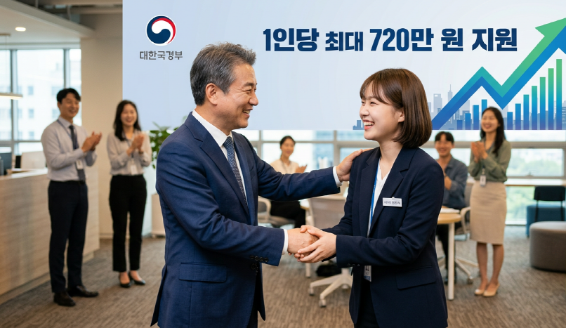 기업대표가 신입사원을 격려하는 모습