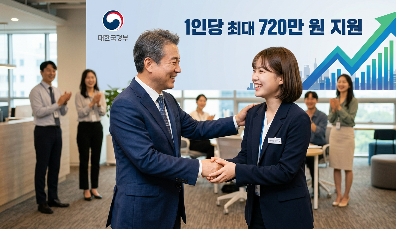 기업 대표가 신입사원을 격려하는 모습